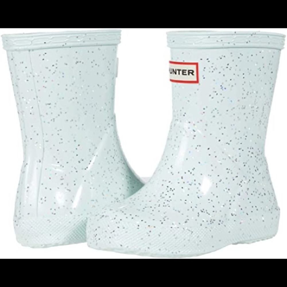 NWT Hunter Kids Classic Giant Glitter Rain Boots Spearmint in Size 13